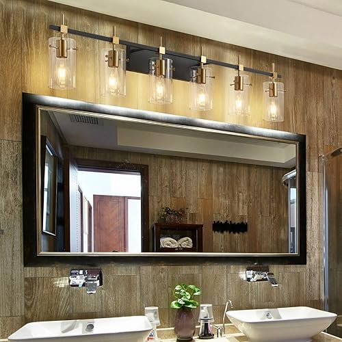 Vista 148 de SOLFART Lámparas doradas de 3 luces de baño para espejo, luces de tocador de baño, aplique de pared Dorado,Negro y dorado,Níquel cepillado,Negro