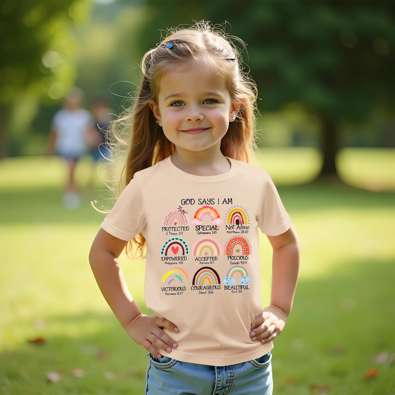 CM C&M WODRO Toddler Baby Girl Christian Shirt God Says I Am Rainbow T-Shirt Kids Bible Verse Religious Short Sleeve Tee Tops - Image 2