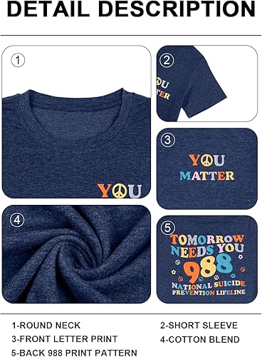 Miniatura 5 de FASHGL Mental Health Matters - Camiseta para mujer 988 para prevención del suicidio, camiseta divertida para terapeuta y psicólogo