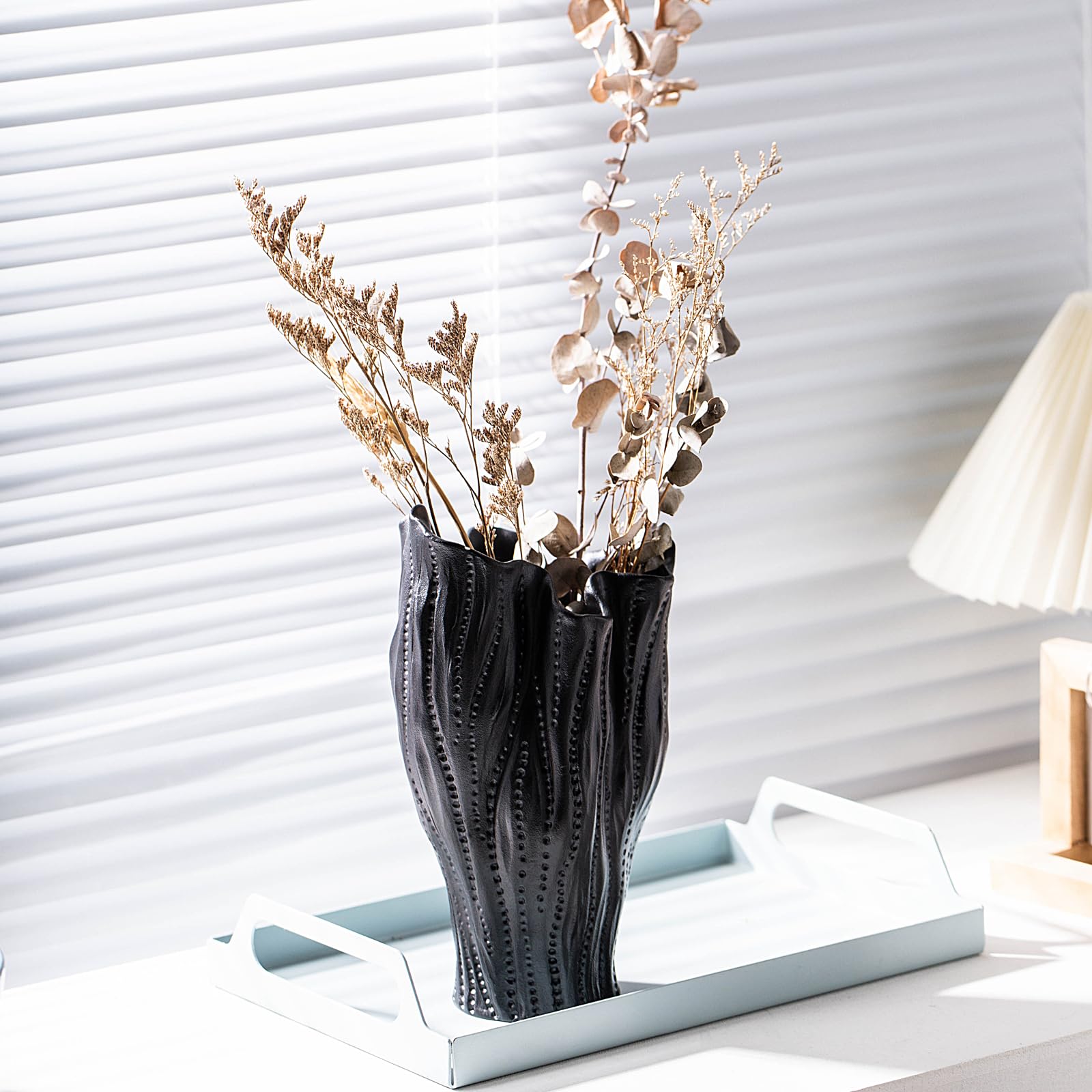 Ceramic Vase Beige Modern Boho Vases, Vases Decoration, Aesthetic Flower Vase for Home, Living Room, Bedroom, Office, Farmhouse (Black)