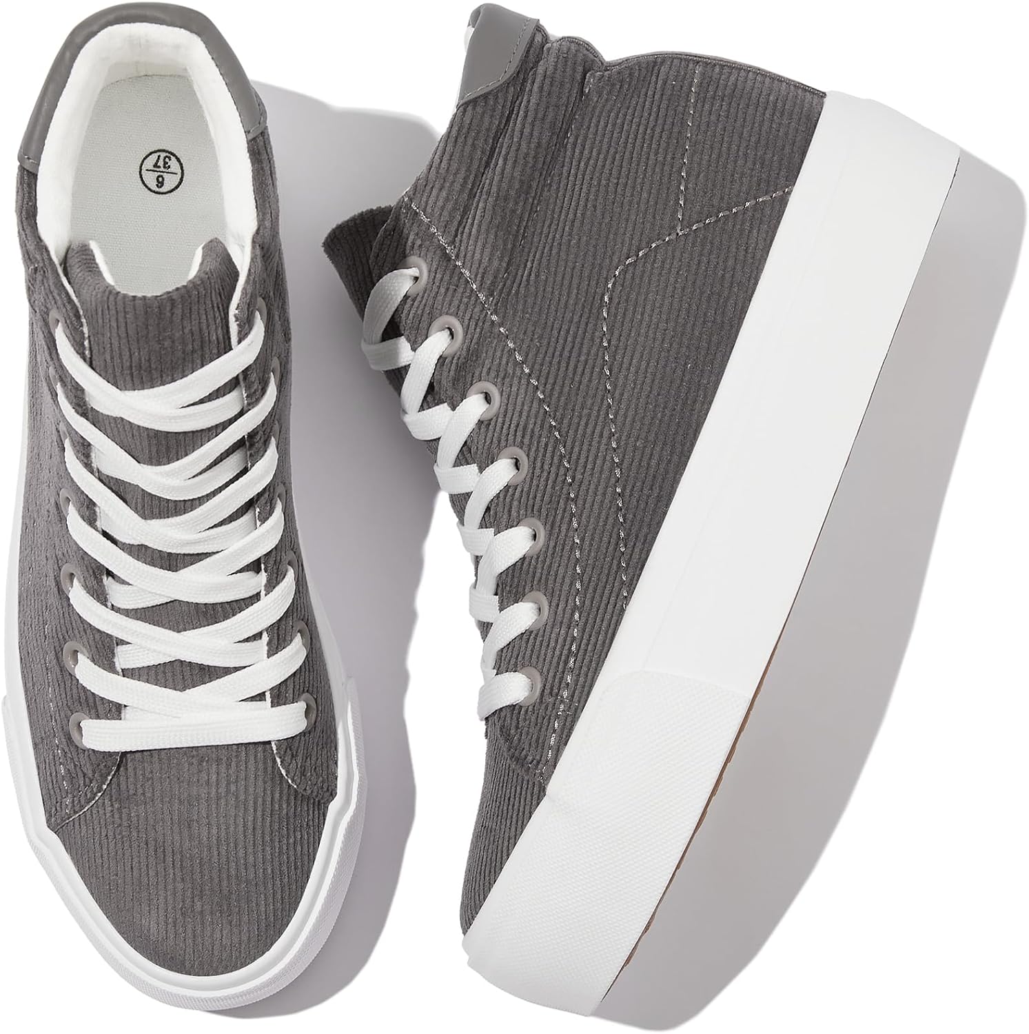Waluzs Women’s Platforms Sneakers White High Top Sneakers for Women Fashion Platform Shoes Classic Lace Up Tennis Shoes (Breathable,Comfortable)