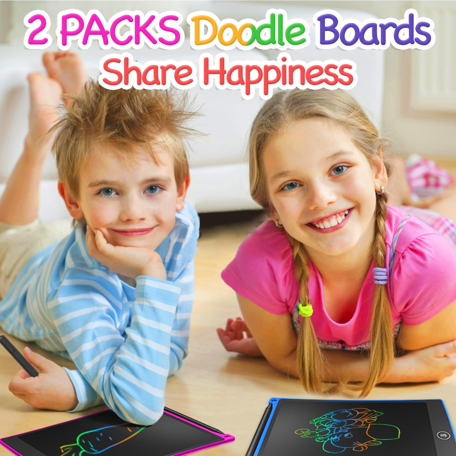 Tableta Dibujo LCD 8.5 Pulgadas Para Niños - Pack 2 Unidades, Azul Y Rosa, Botón Borrado