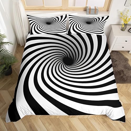 Miniatura 3 de Funda de edredón de rayas blancas y negras, tamaño Queen, funda de edredón de abstracción visual con 2 fundas de almohada para adolescentes y