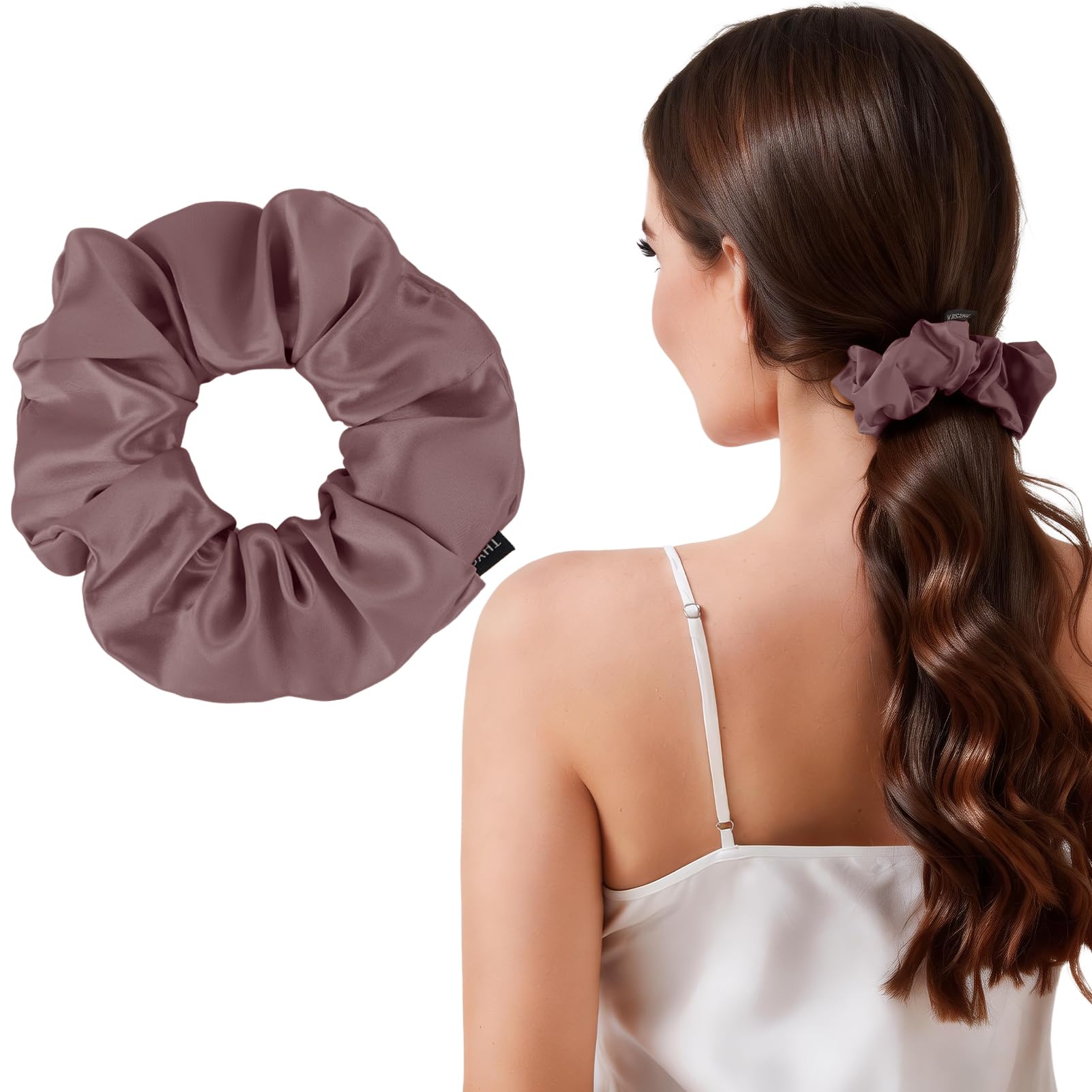 THXSILK Women's 100% Pure Mulberry Silk Hair Scrunchie, Free Size, Purple