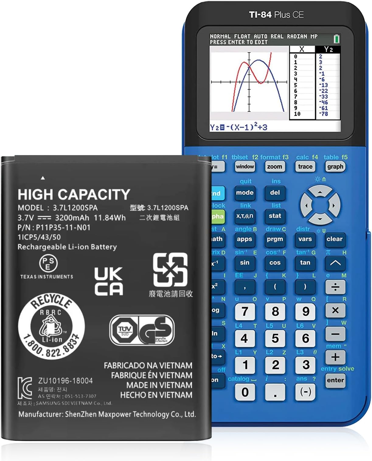 SHENMZ TI-84 Plus CE & TI-Nspire CX II/CX II CAS Battery for Texas Instruments - 3200mAh High Capacity 0 Cycle 3.7V, Part# P11P35-11-N01/3.7L1200SPB
