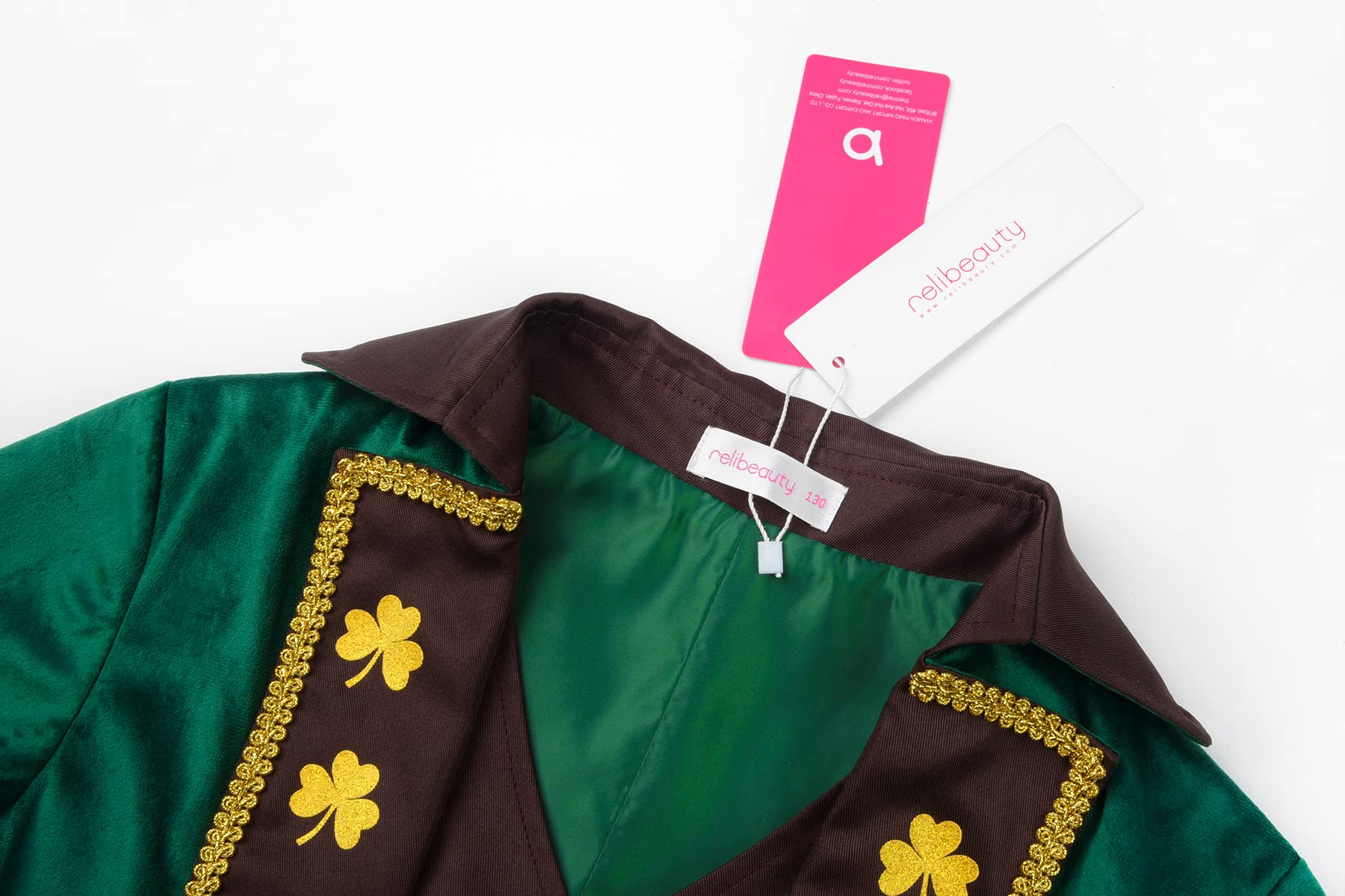 ReliBeauty Costume San Patrizio Leprechaen Bambini Vestito Folletto Trifoglio 3-12 anni, con Cappello