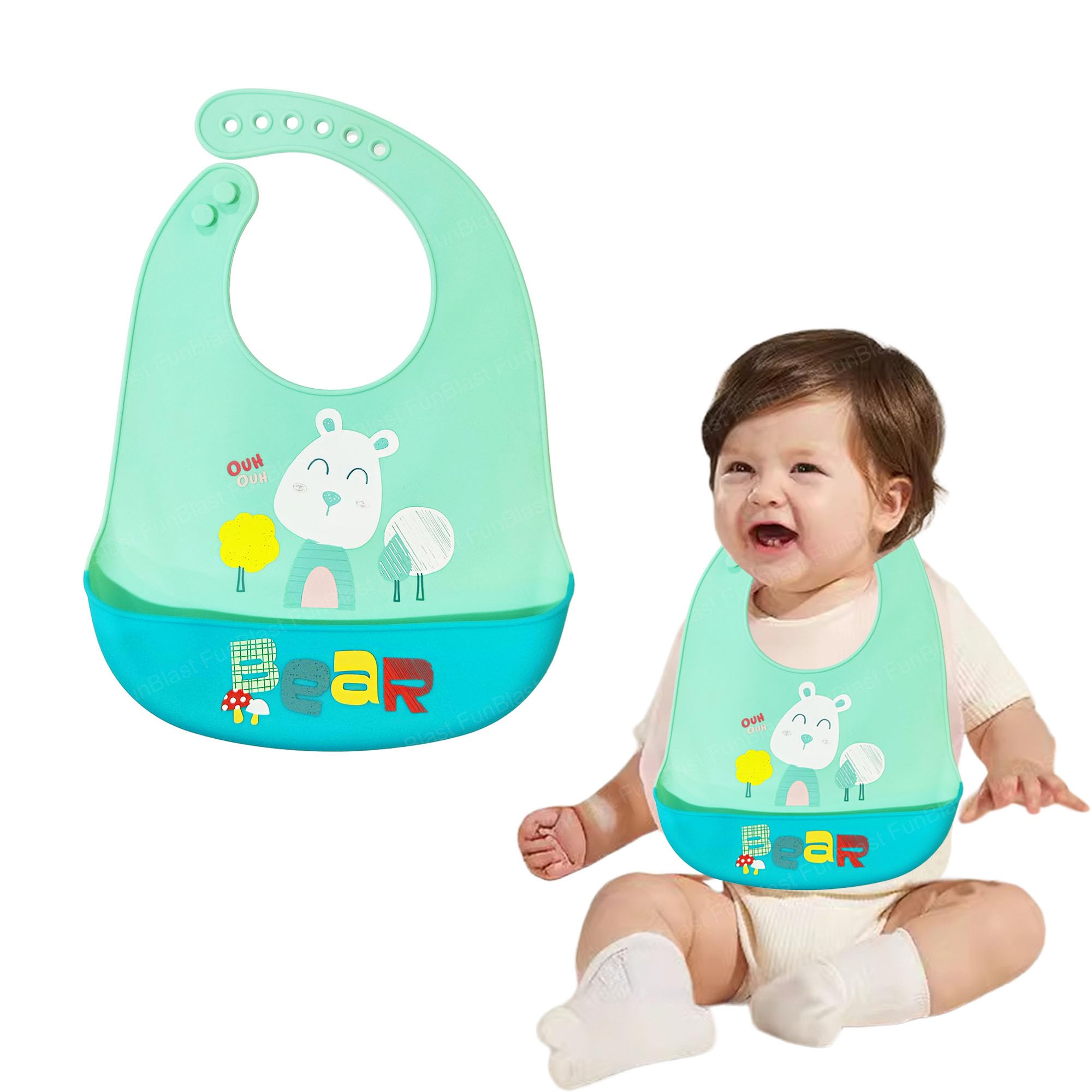 FunBlast Silicone Baby Bib with Adjustable Strap - Waterproof Baby Bib for Feeding & Weaning, Non Messy Easy to Clean, Baby Bibs, Reusable Bibs for 6 to 12 Months Babies, Toddlers-image-32