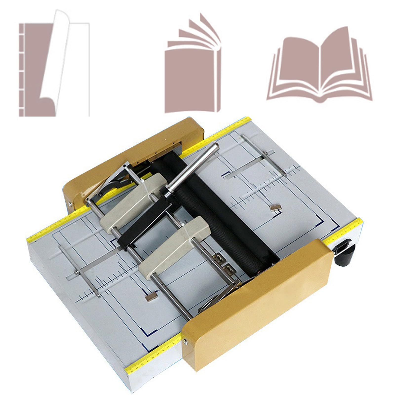 Heft- und Falzmaschine für Broschüren - Elektrische Heft- und Falzmaschine für Papierbücher, A3-Broschürenhefter, für Druckereien und Schulen,Yellow