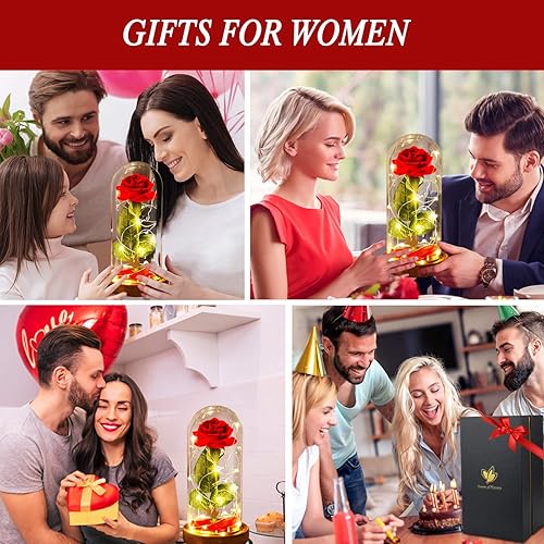 Miniatura 4 de Regalos de cumpleaños para mujer, rosa de la Bella y la Bestia en cúpula de cristal, rosa de seda con luces, regalo para mamá, regalos románticos