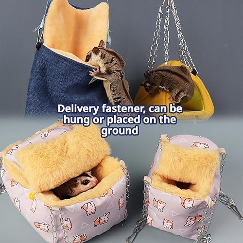 Miniatura 5 de Hamster Hideout Cama de invierno - Acogedora jaula para mascotas, almohadilla térmica y hamaca colgante para animales pequeños, planeadores de