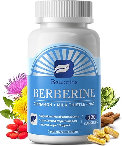 B Beworths Berberine HCL Supplement - Berberine with Ceylon Cinnamon & Milk Thistle Liver Detox & Metabolism Support | Berberine 500mg with Turmeric, NAC, Dandelion Root for Immunity, Gut Health - 120