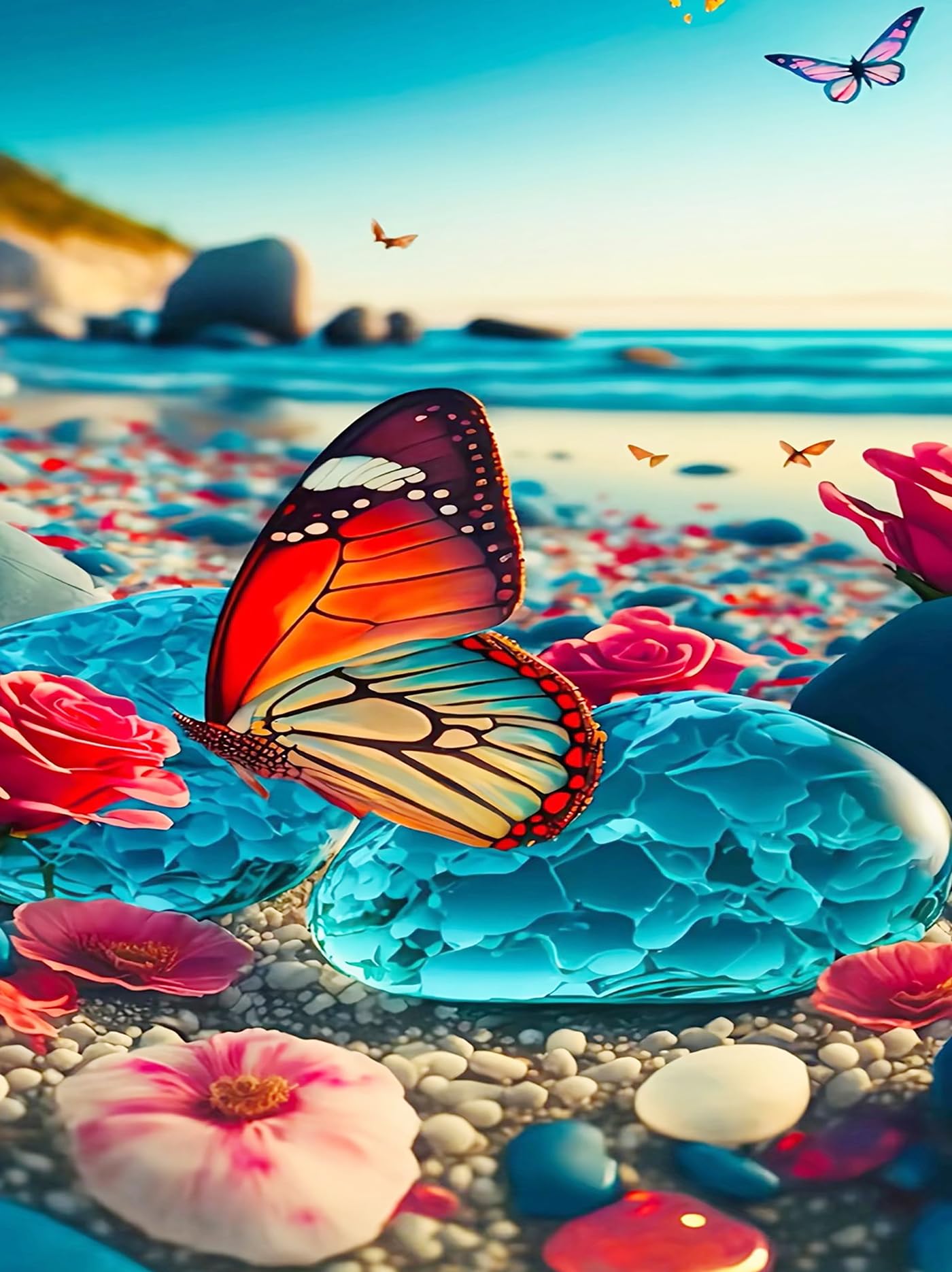 Diamond Painting Kits For Adults Diamond,Butterfly 5d Diamond Art Kits, Full Drill Diy Crafts For Adults Home Wall Decor Gift Diamond Dots (12x16inch) 5D Gem Kits for beginner with Acrylic（butterfly）