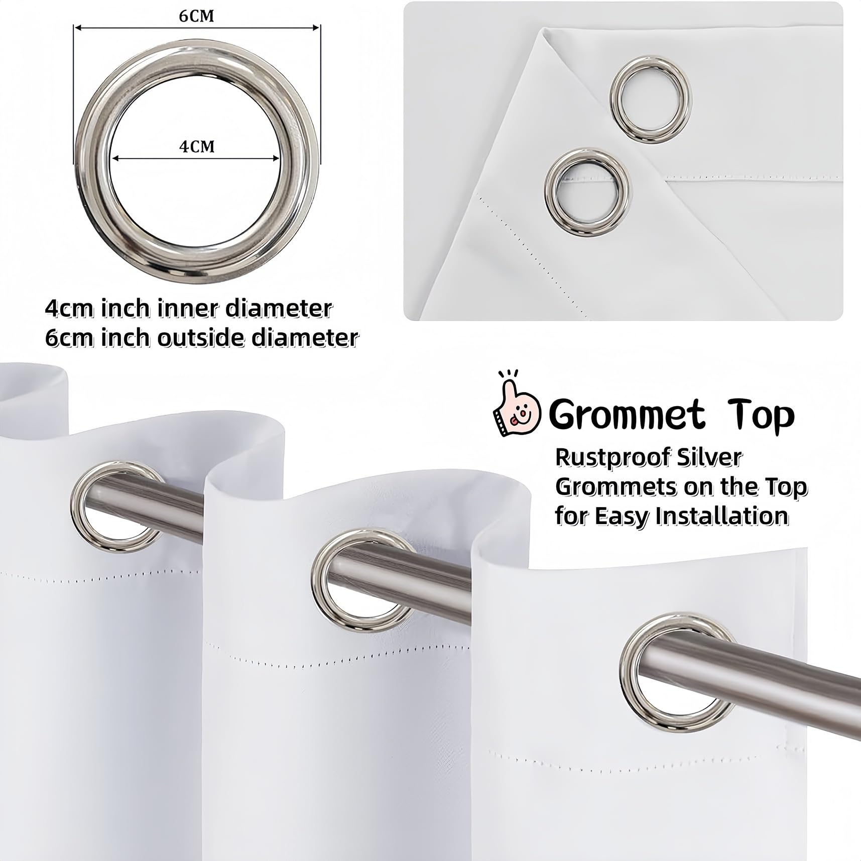 Blackout Thermal Curtains 115 x 245 cm Wärme, Gegen Kälte, Schalldämmende Blickdicht Verdunklungsvorhänge 1Er Set für Wohnzimmer Kinderzimmer Schlafzimmer Fenster, Weiß
