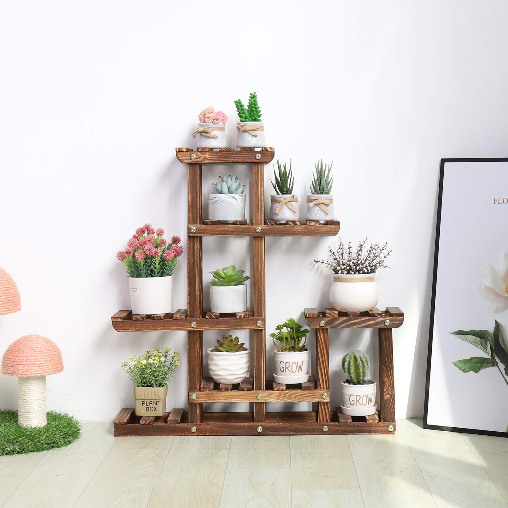 unho Petite Étagère Plante Balcon, Porte Plante En Bois Massif, Support Pour Plantes Succulentes à 5 Niveaux, Convient Pour Chambre Balcon Terrasse Véranda - 60x61.5x11.5cm, Charge Max 15kg
