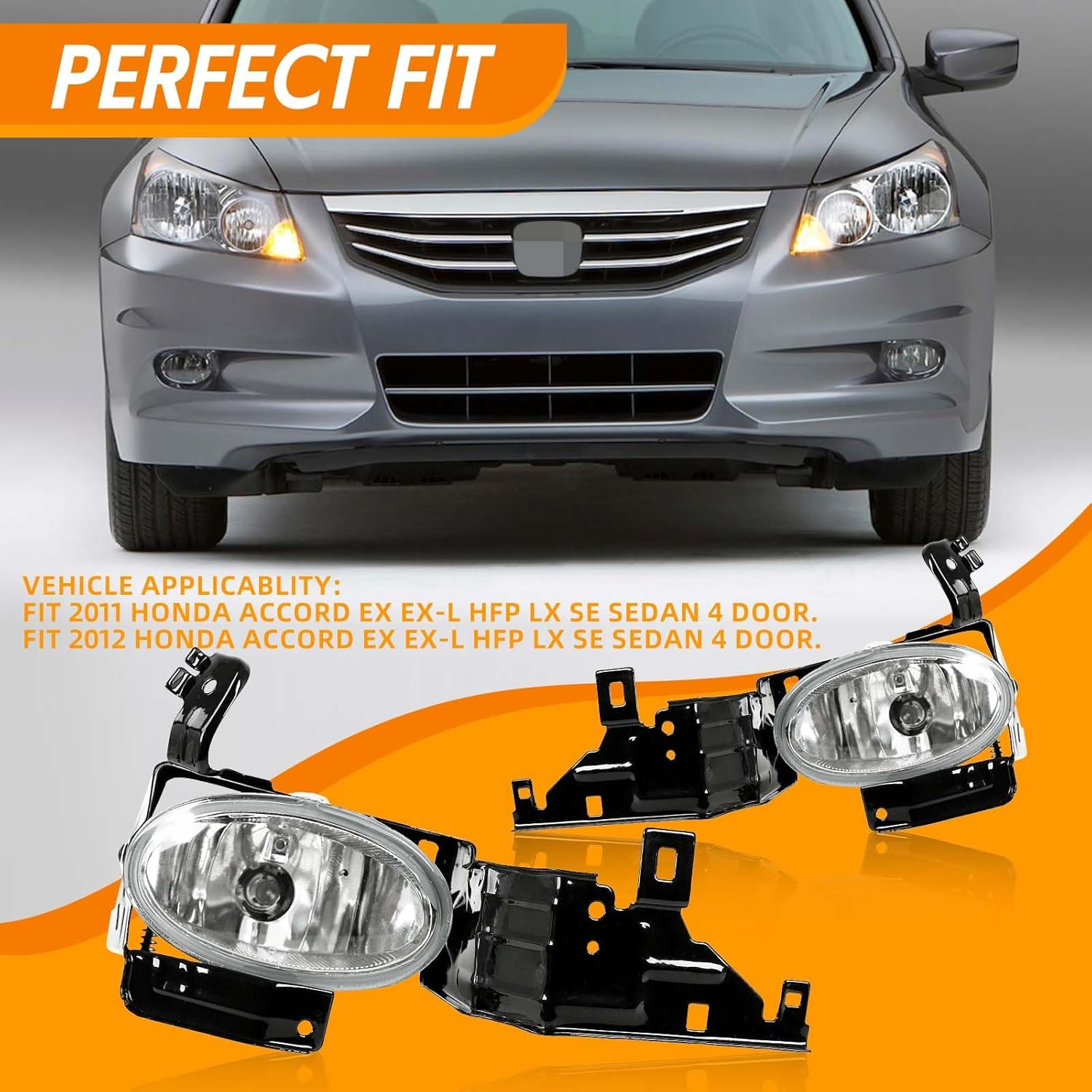 YLT AUTO Running Fog Light Replacement Kit Clear Lens LH + RH with A Pair of Bulbs and Switch Harness Kit Fit 2011 2012 For Honda Accord Sedan front bumper fog lamps
