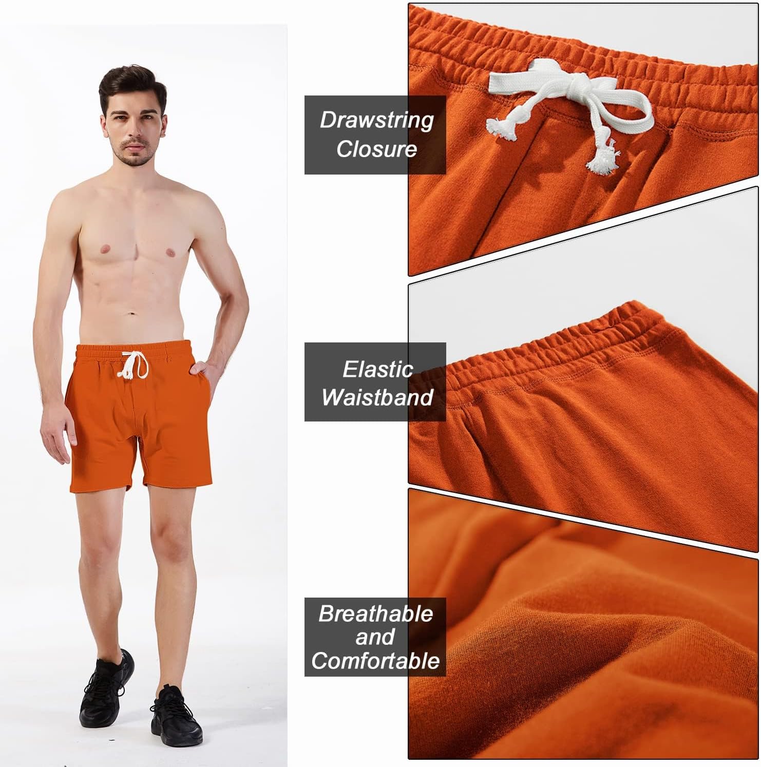 Mens Athletic Workout 5.5" Cotton Sweat Shorts with Pockets - Image 2