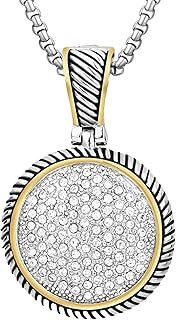 Jewelry Make a Statement With Our Two Tone Twisted Cable Wire Round Circle Enhancer Pendant Featuring Pave Rhinestone 2mm Box Chain 45cm + 5cm Extension