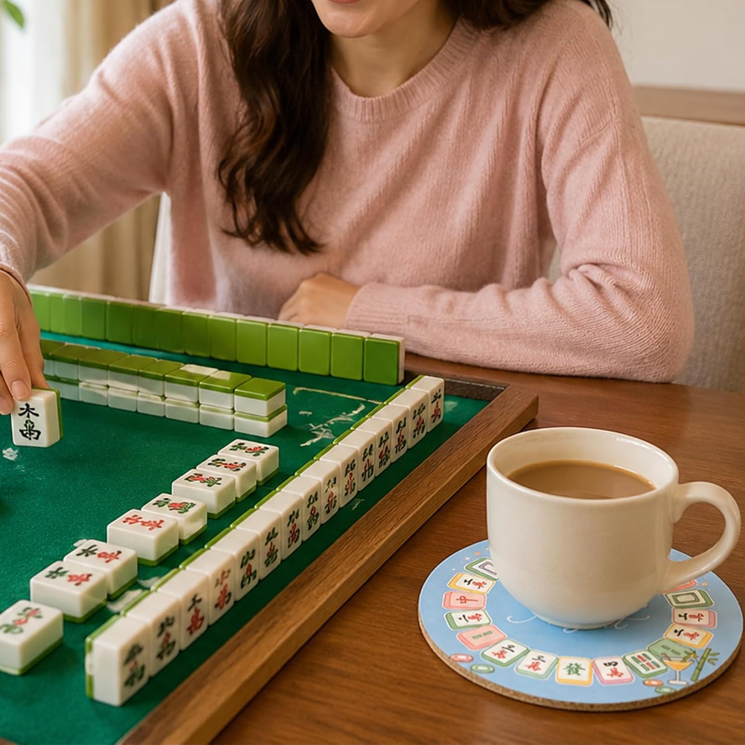 8Pcs Mahjong Coasters Game Gifts Drink Accessories, Cute Mah Jong Mahjong Decor & Unique Women Gifts Accessories for Table Game Night Party, Colorful Cup Mats, Round Coasters image 4