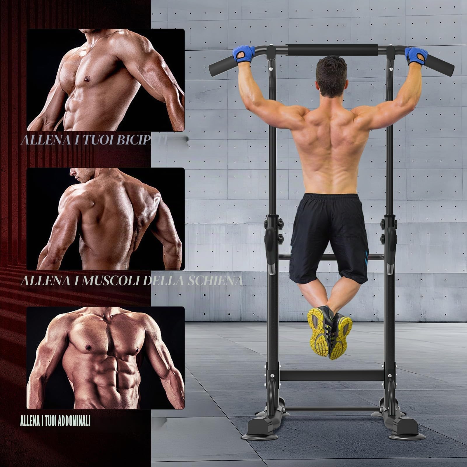 SogesPower Stazione di Allenamento Power Tower Dip Station Barra di Trazione per Home Gym Telaio Rinforzato con Altezza Regolabile