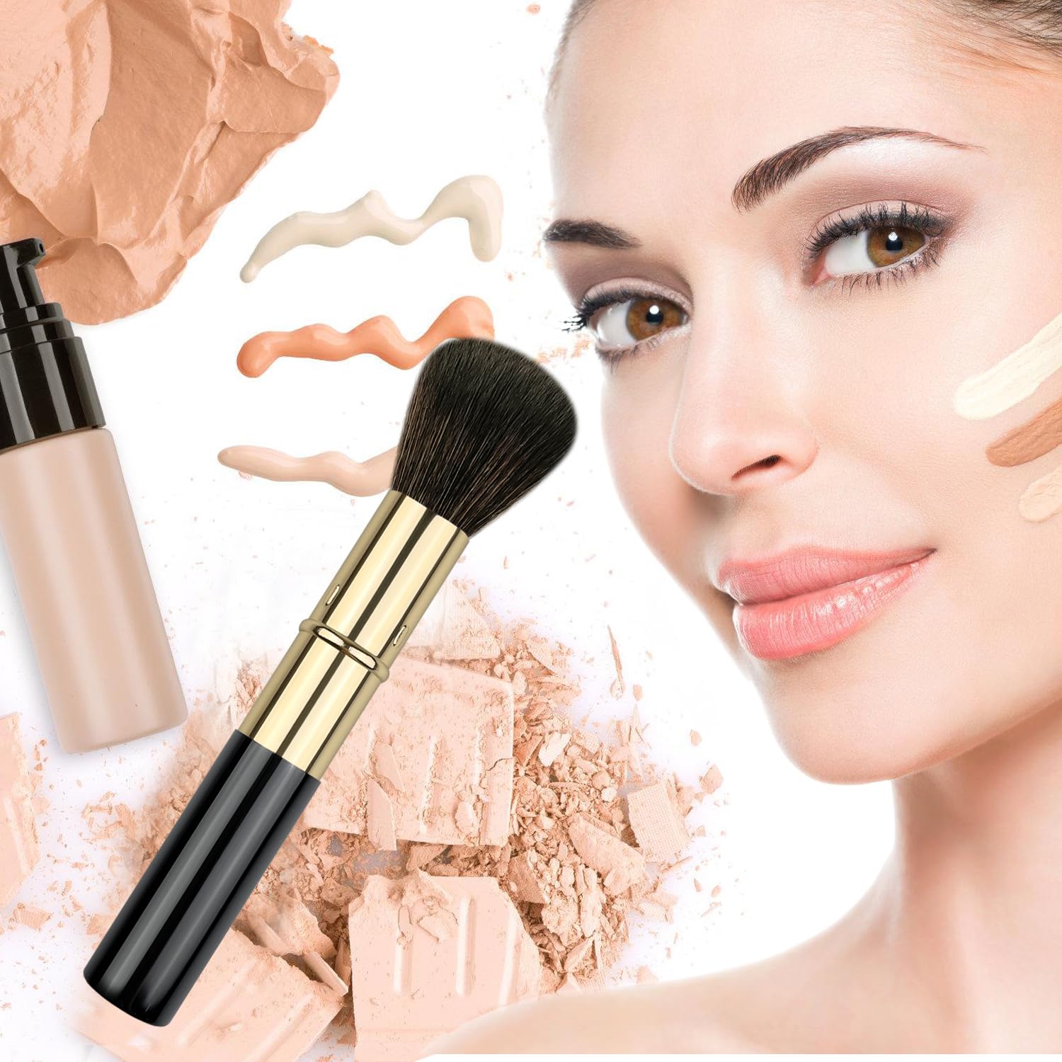 Retractable Makeup Brush, Travel Kabuki Powder Brush, Retractable Blush Brush, for Blush, Bronzer, Buffing, Highlighter Flawless Powder Cosmetics, Travel Friendly