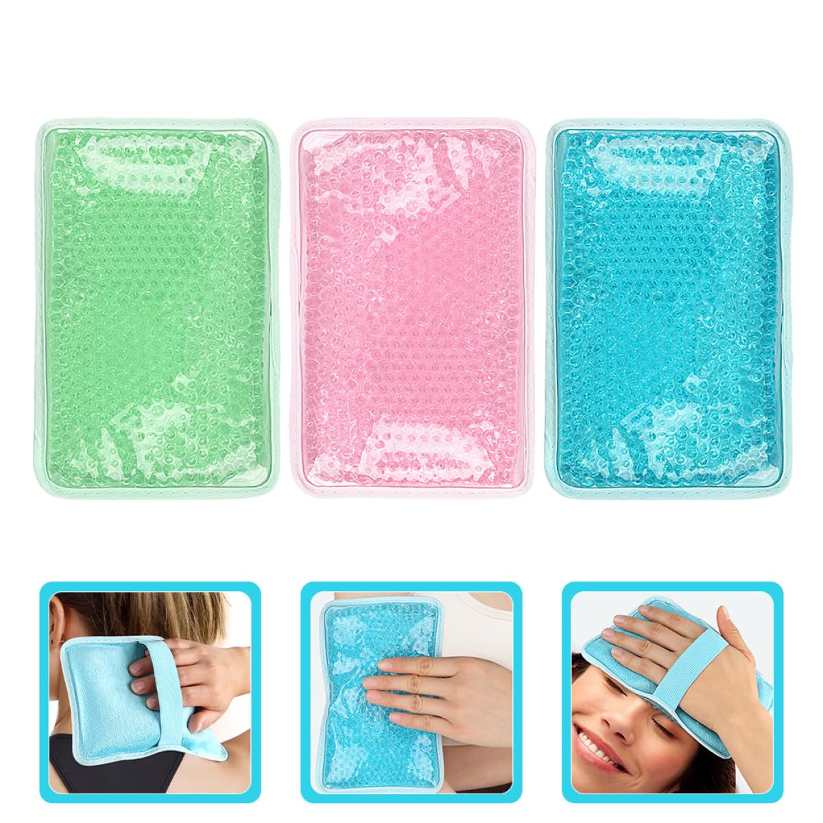 SOLUSTRE 3 Wiederverwendbare Gel Kühlkompressen mit Band Wärmekissen und Kältekompresse für Schulter und Nacken Pvc Material zur Schmerztherapie