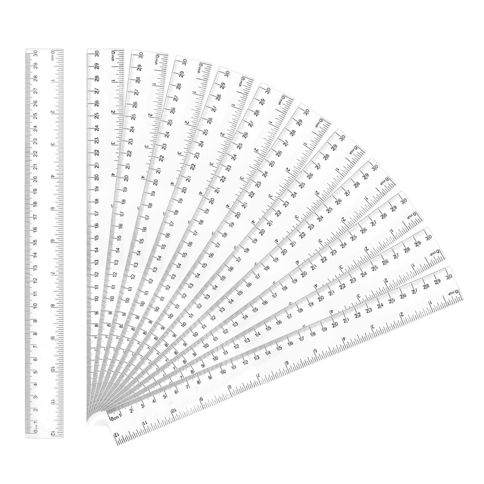 12 Pcs Rulers,30cm Rulers,Straight Ruler,Transparent Plastic Ruler 30cm/12 Inch,Measuring Tool for Students,Designers,Architects,Craftsmen