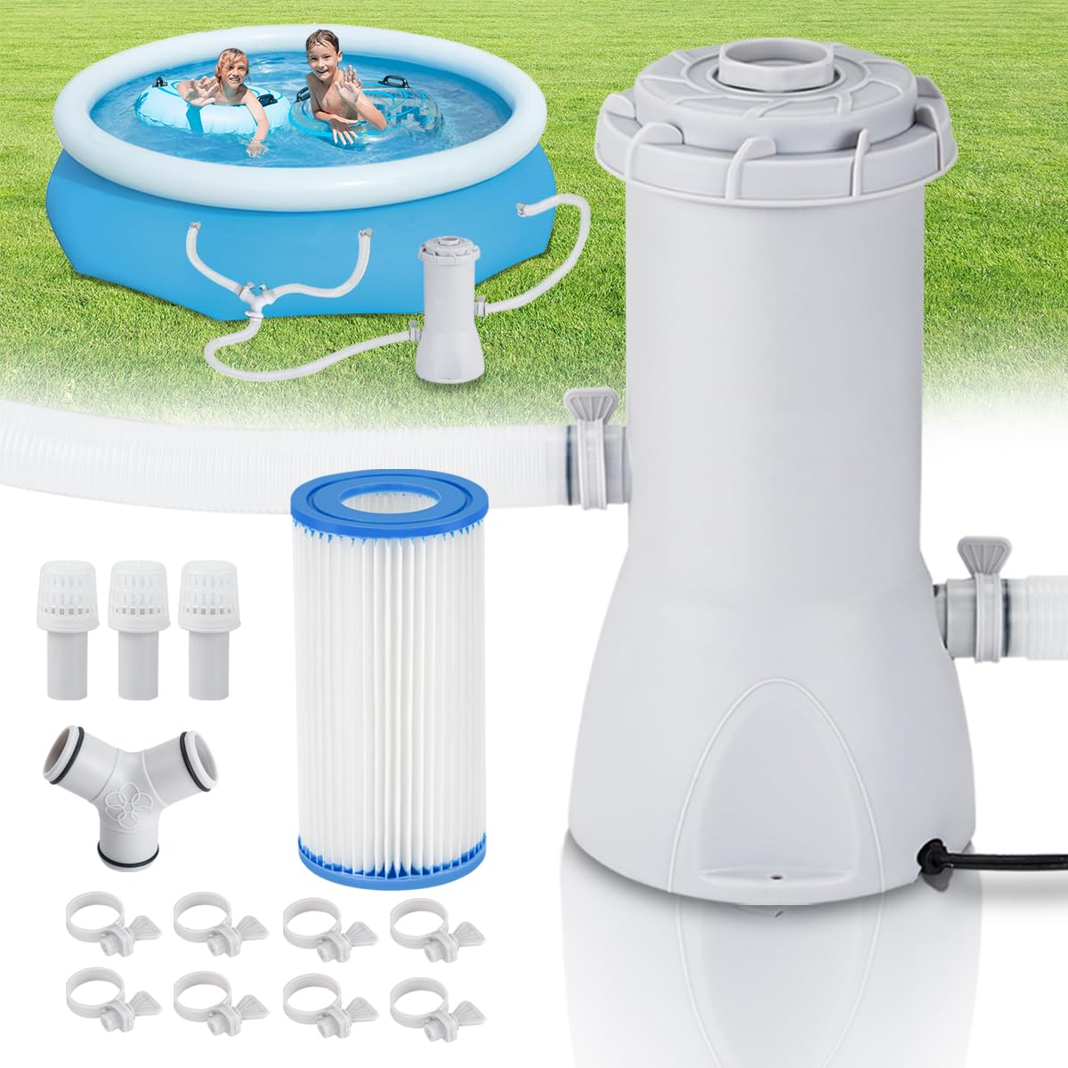 XINYIQI 1000 Gallon Above Ground Pools Filter Pump, Water Circulation and Piscina Cartridge Filtration System - Improve Water Cleanliness and Clarity