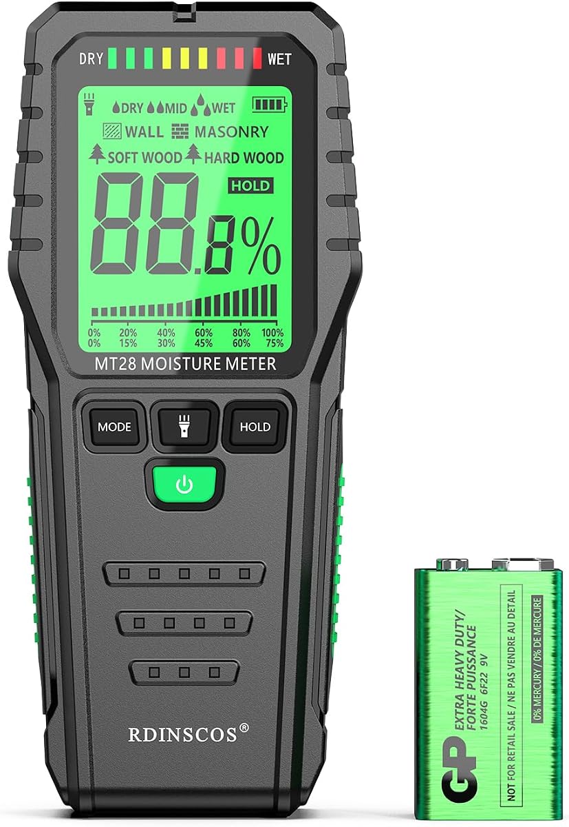 Pinless Moisture Meters Non-Invasive Digital Wood Moisture Tester Water Leak Detector for Wall,Lumber, building,Firewood,Humidity Tester