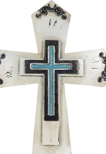 Miniatura 2 de Ebros Gift 15.25 pulgadas de alto rústico occidental hermosas rocas turquesa roseta floral de grano de madera sintética en capas cruzadas placa