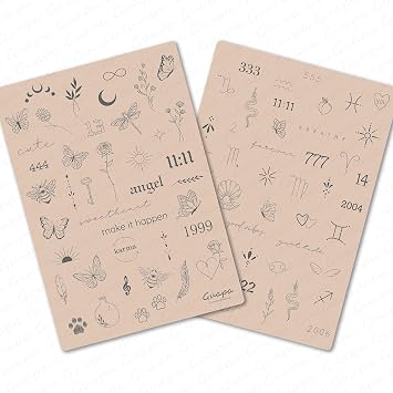 Guapa 3pcs Tiny Tattoo Practice Skin over 80 Unique Stencil Designs Realistic Replication Tattoo Stencil Designs for Real Tattoos Pink Sheet