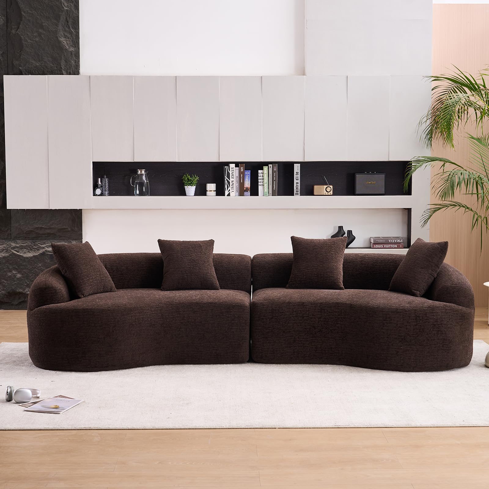 110" Oversized Sectional Curved Sofa, Plush Chenille Round Cloud Couch, 25" Deep Seat Love Seat with 4 Pillow, Modern Boneless Compression No Assembly