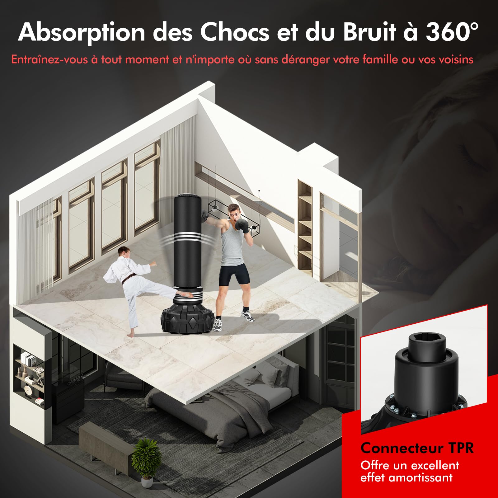 COSTWAY Sac de Frappe sur Pied 170 cm, Sac de Boxe Lourd Autoportant avec Ventouses Rebond Rapide, Support pour Adultes Adolescents Enfants, Équipement pour Boxe Kick-Boxing Arts Martiaux