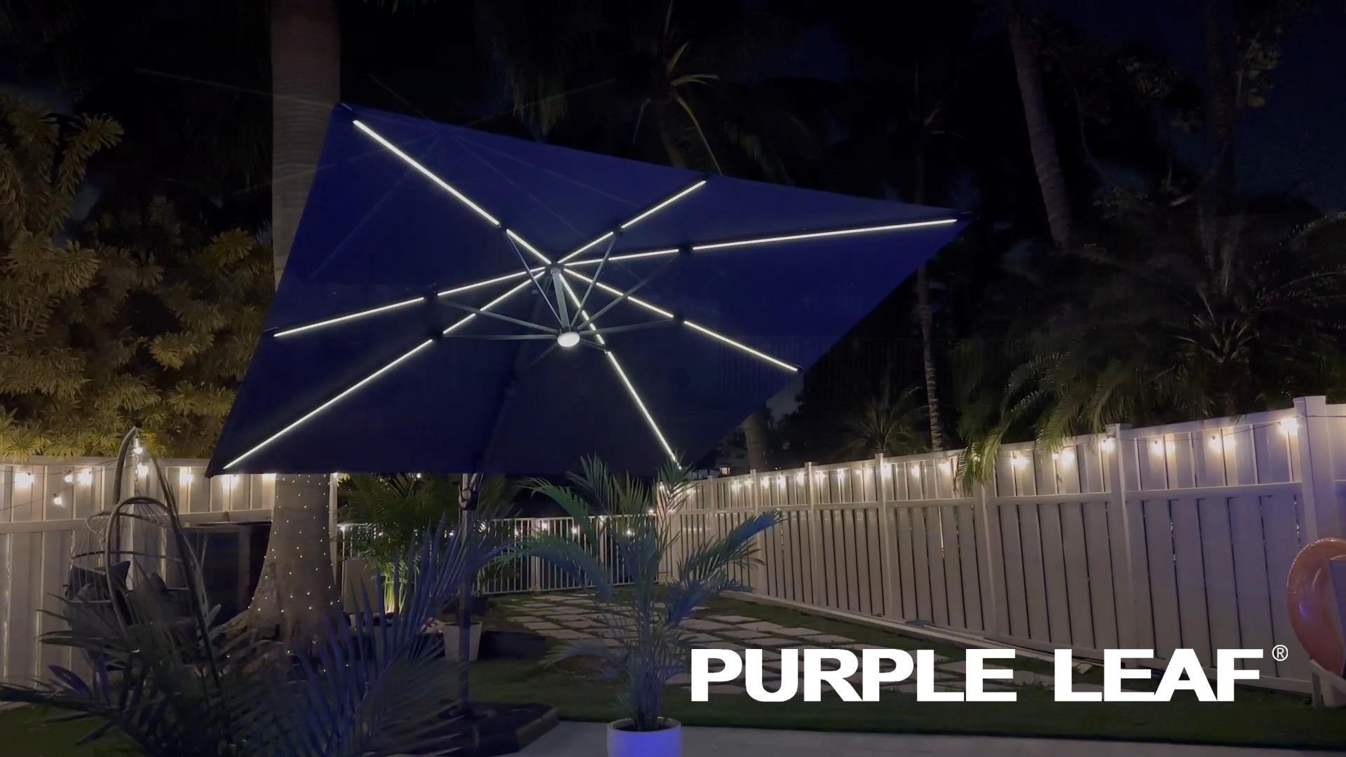 PURPLE LEAF Cantilever Patio Umbrella 10' x 10' with Solar LED Light, Beige