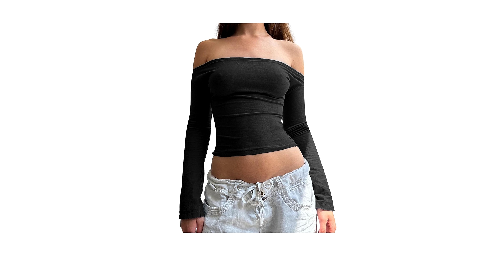 Women Off The Shoulder Sweater Top Sexy Y2k Long Sleeve