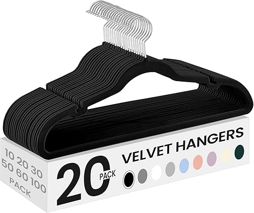 Vista 14 de SONGMICS - Perchas de terciopelo 50 unidades, perchas antideslizantes con muescas para hombros, barra para pantalones, gancho giratorio de 360°