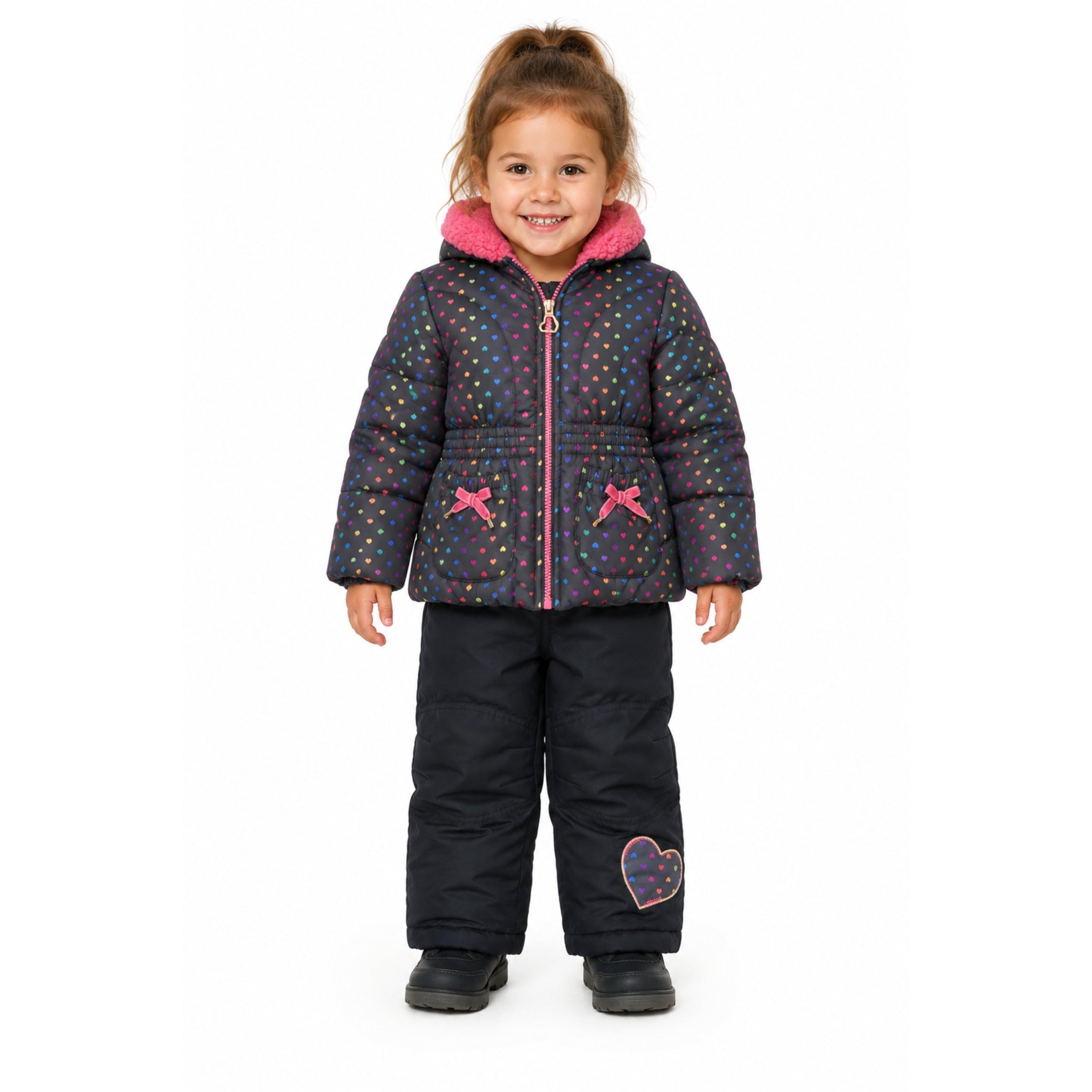 Arctic Quest Girls' Bib Snow Pants and Ski Jacket Water-resistant Snowsuit for Kids Winter Jacket for Girls Hooded