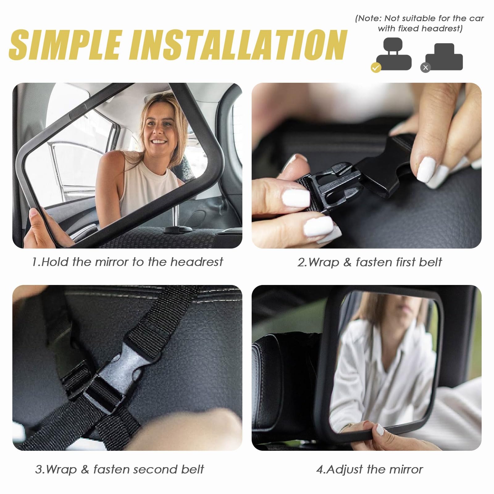Espejo Coche Bebé Asiento Trasero de 360 Grados, Construcción Acrílica Irrompible, Ajustable en ángulo para Coche, Ajuste Universal Retrovisor, Espejo Retrovisor Asiento Infantil