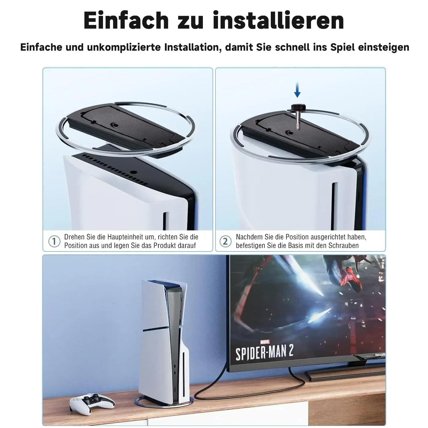Vertikaler Standfuß für PS5 Slim Konsole, Disc und Digital Edition, Anti-Rutsch Basis, Schwarz