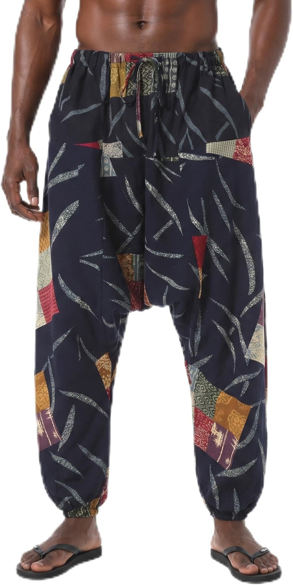 Mens Harem Pants Casual Elastic Waist Drawstring Baggy Hippie Trousers Cotton Boho Yoga Pants