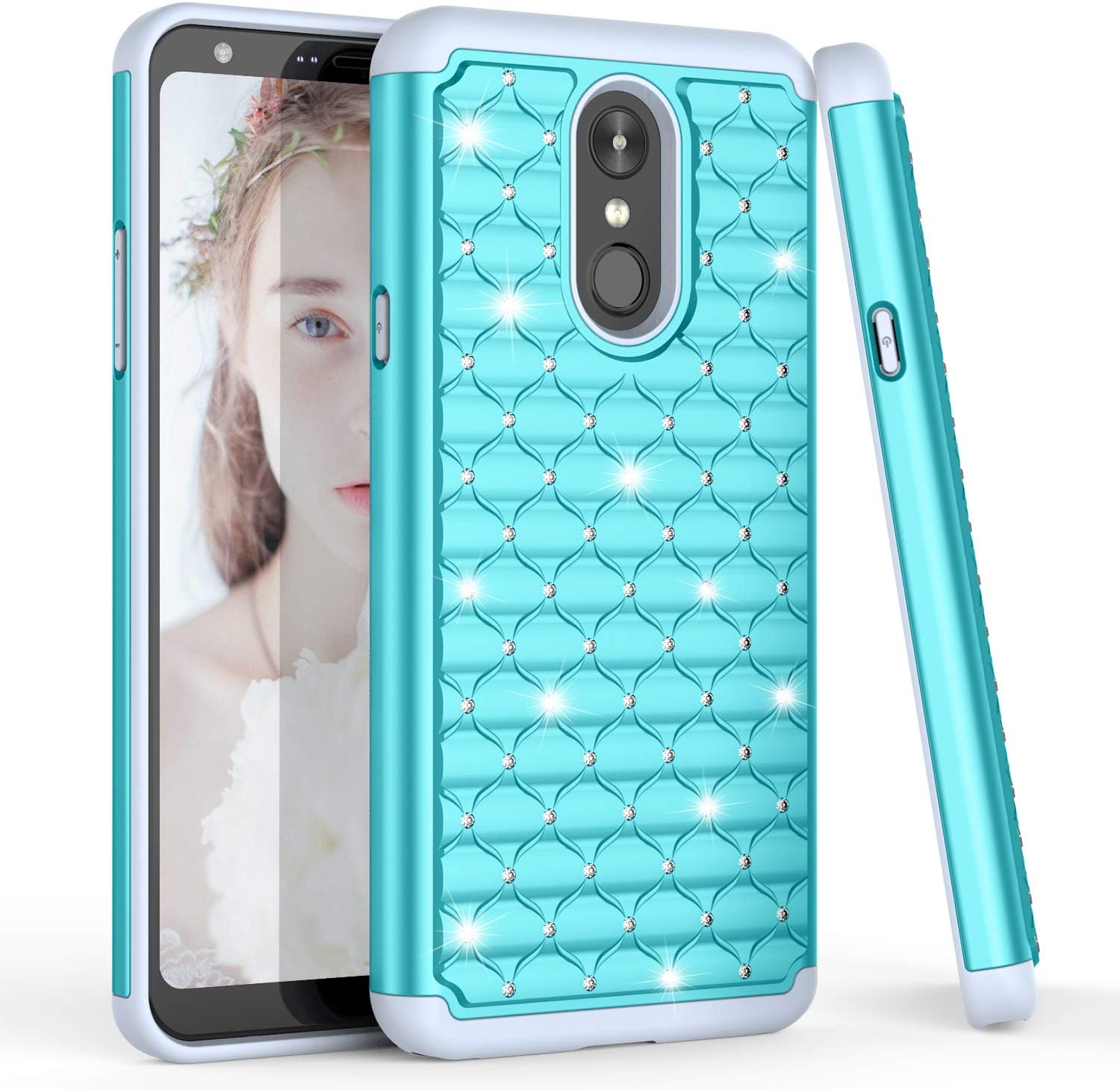 TILL for LG Stylo 4 / LG Q Stylus Case, LG Stylo4 Plus Cover, Studded Rhinestone Crystal Bling Diamond Sparkly Luxury Shock Absorbing Hybrid Defender Rugged Slim Glitter Case Cover -Turquoise