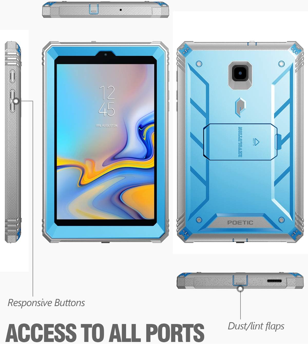 Galaxy Tab A 8.0 2018 Case, Poetic Revolution [Kick-Stand][Built-in-Screen Protector] Full-Body Rugged Heavy Duty Case for Samsung Galaxy Tab A 8.0 (2018) SM-T387 Verizon/Sprint/T-Mobile - Blue
