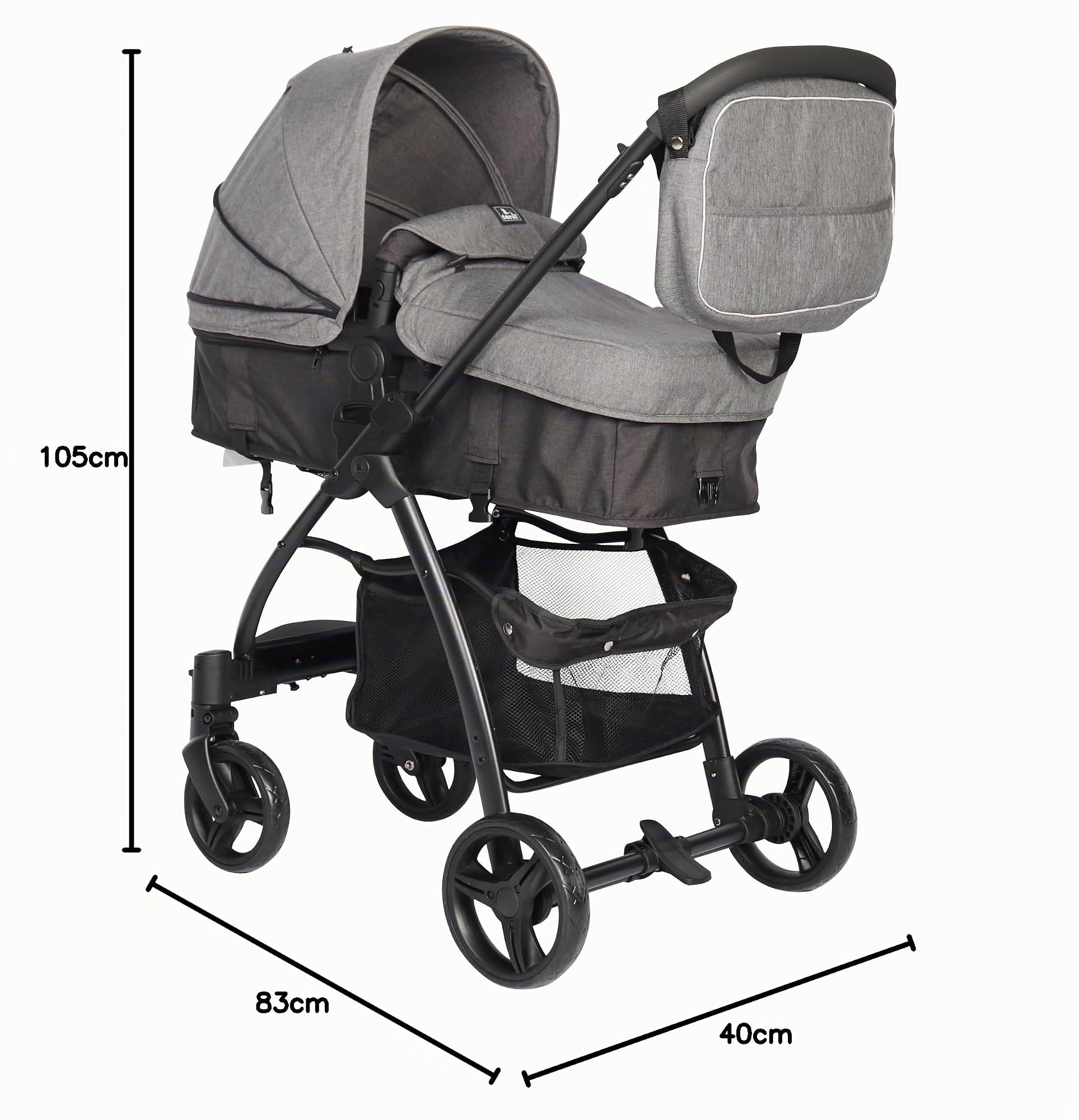 TORAL Carrito Bebe 2 en 1 - Cochecito Bebe Convertible y Versátil con Accesorios, Carro Bebe 2 Piezas, Elegante y Práctico Coche para Bebé, Ideal para Viajes y Paseos Urbanos. Modelo Liam Gris
