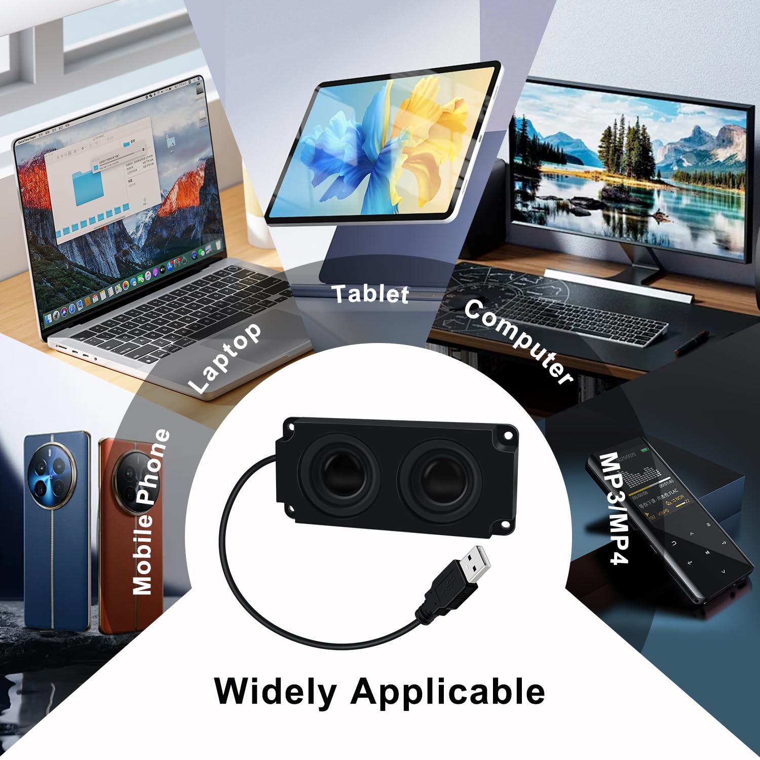 Mini głośnik zasilany USB 3 W, przenośny głośnik USB, samoprzylepne lub montowane przez wiercenie mini głośniki komputerowe do komputera stacjonarnego, laptopa