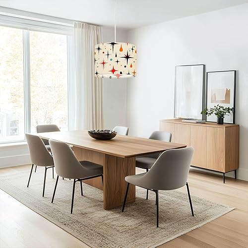 Miniatura 7 de Plug in Pendant Light Boho Mid Century Fifties Modern Retro Luxurious Stars Polka Dots Hanging Lamp with Plug in Clear Cord Linen Lampshade Dimmable