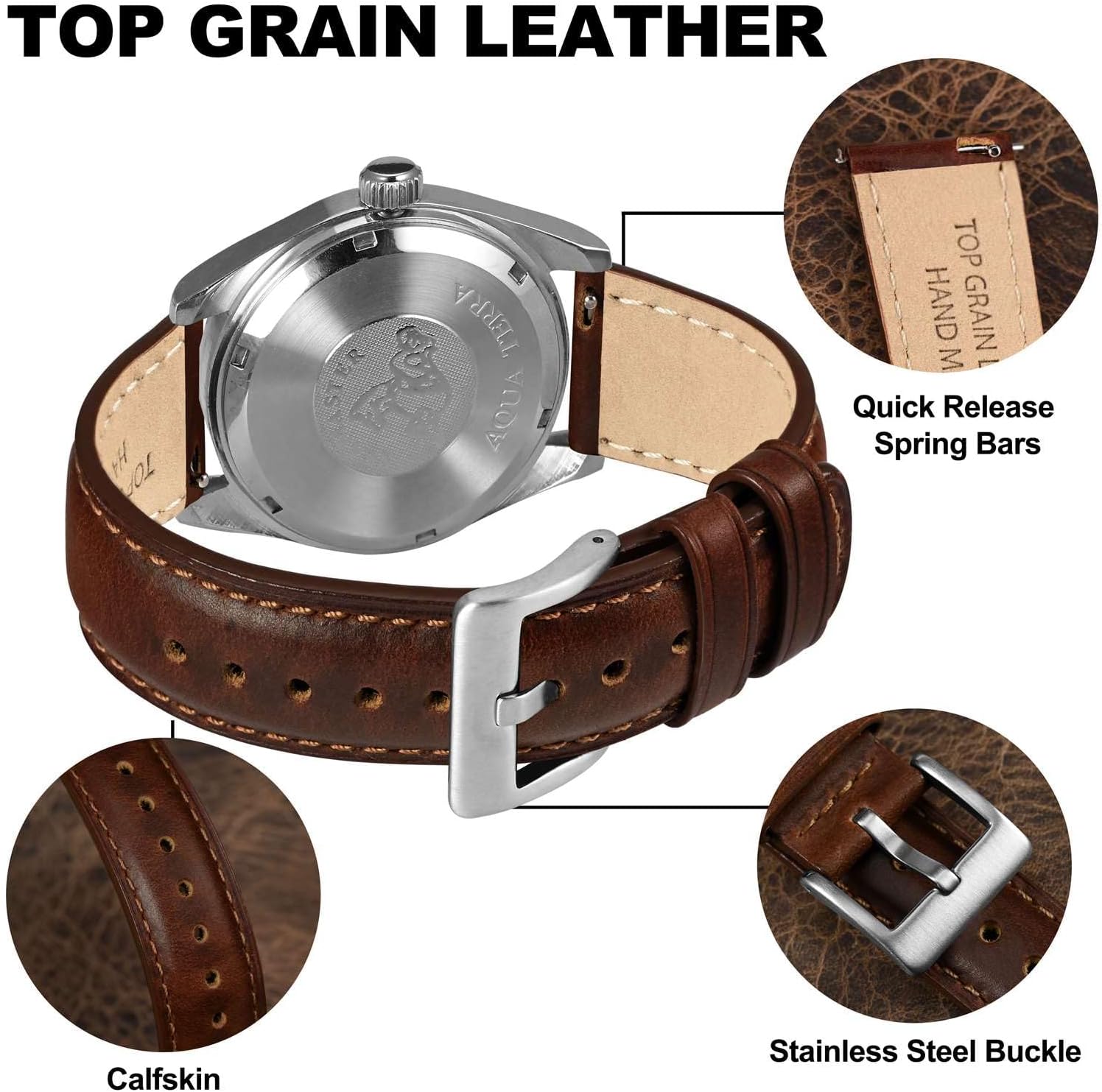 BISONSTRAP Leather Watch Strap for Men and Women, Oil Pull-Up Leather, Quick Release Replacement Bands, Band Width 18mm 20mm 22mm - Image 4