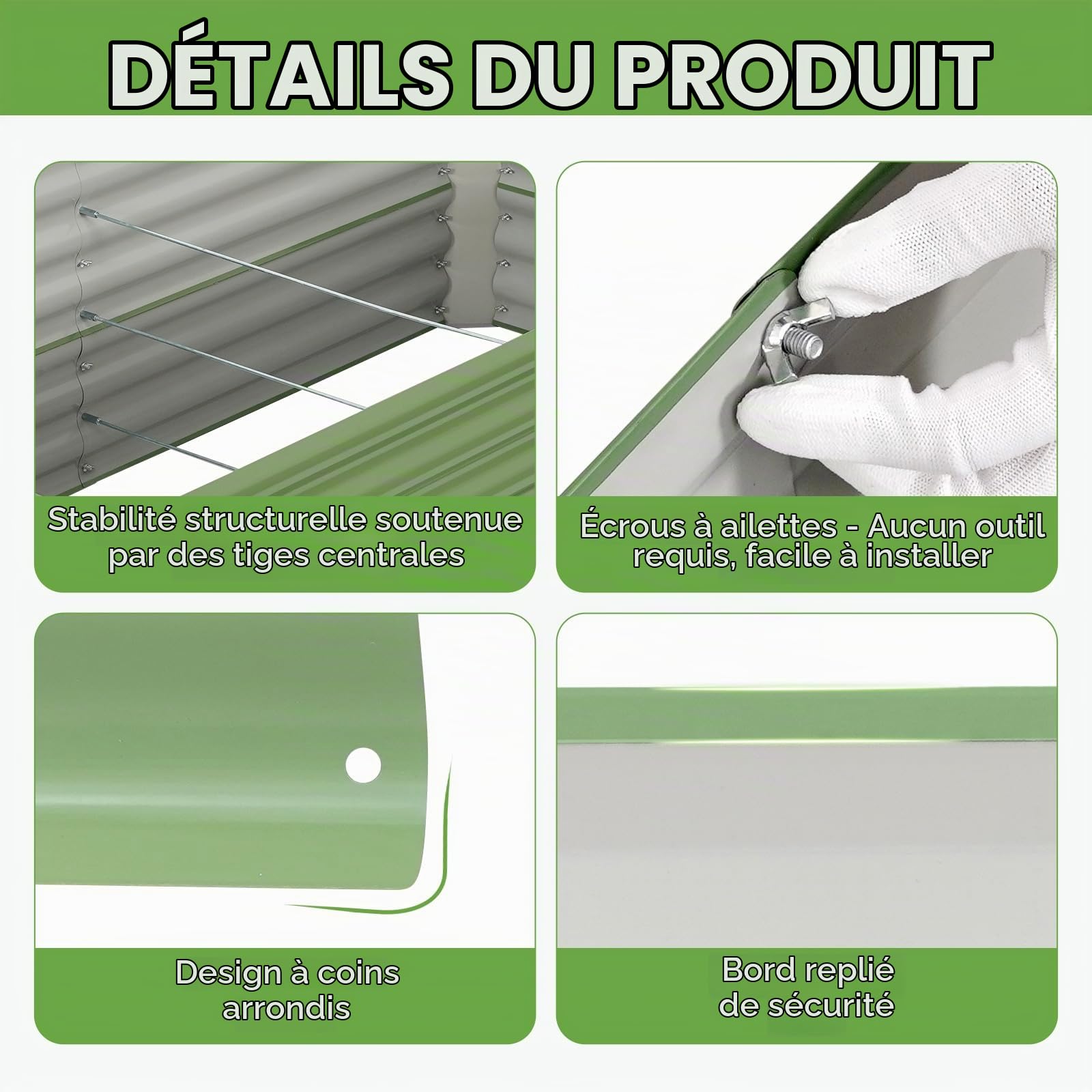 INNO STAGE Jardinière surélevée galvanisée - 180 x 90 x 53 cm - Jardinière surélevée en métal pour l'extérieur - Grands parterres surélevés en acier pour légumes et fleurs - Jardinières d'extérieur
