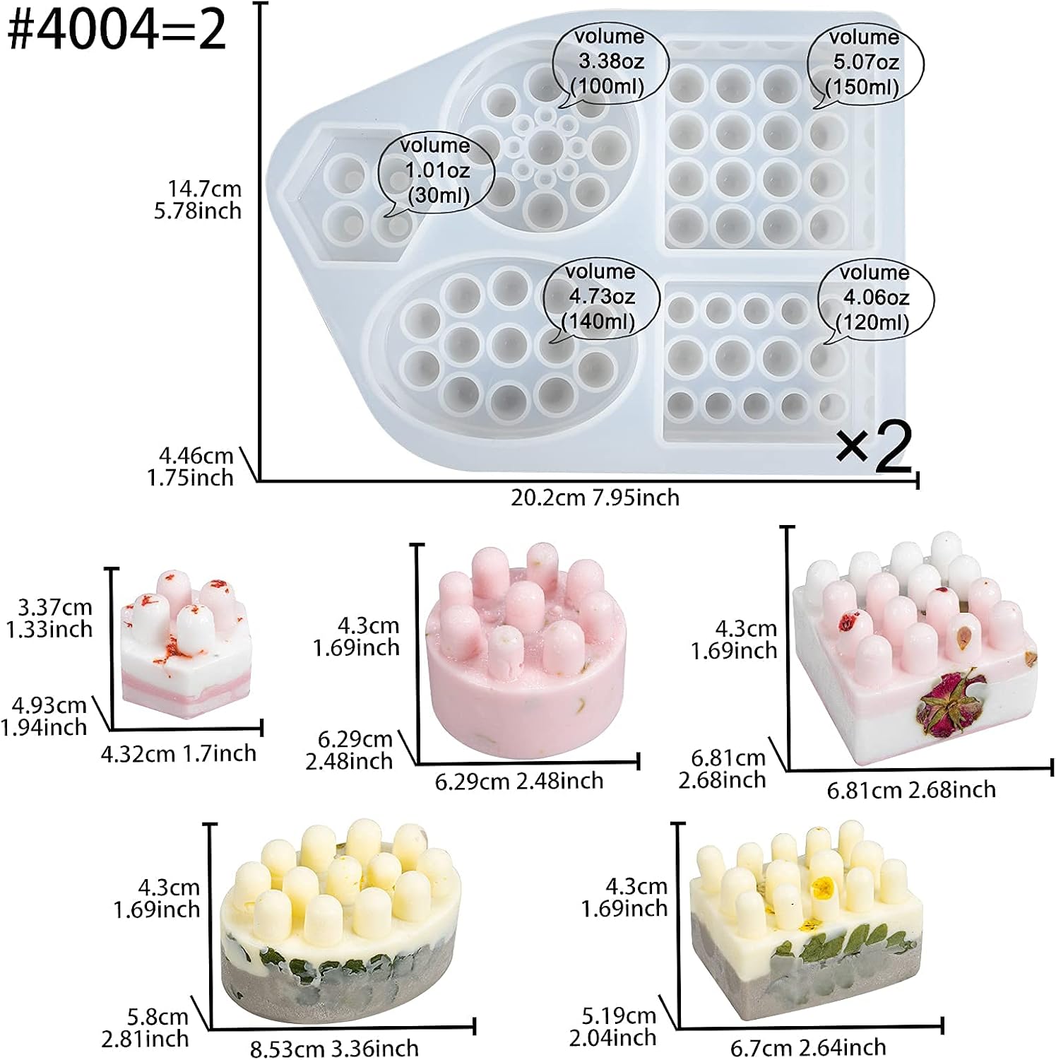 Massage Bar Soap Silicone Molds Pack of 2 10-Cavity Assortment