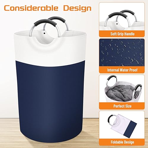 Vista 35 de BlissTotes - Canasta de lavandería plegables para ropa sucia, canasta impermeable con asas de aluminio protegidas de espuma para dormitorio Azul