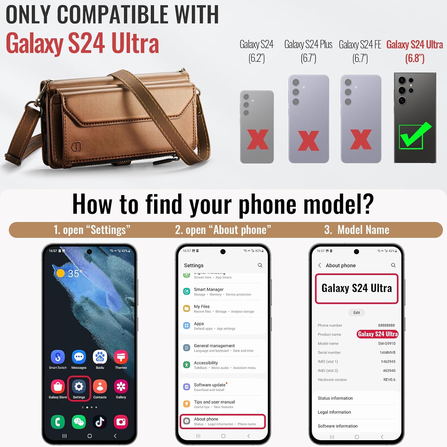 Strapurs Wallet Case Compatible with Samsung Galaxy S24 Ultra 5G RFID Blocking 10-Card Holder Soft PU Leather Magnetic Snap Strap Zipper Pocket Phone Case Fit for Galaxy S24 Ultra - Brown