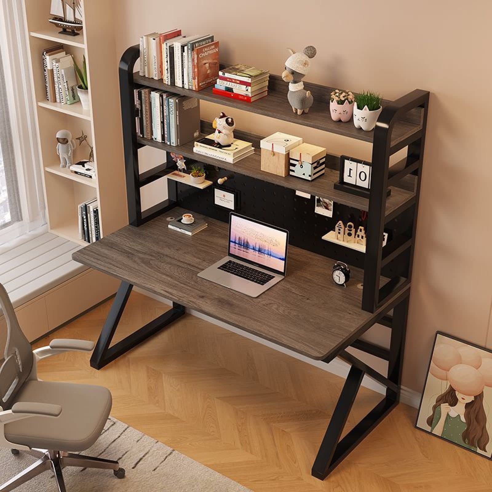 Bureau d'écriture 39 pouces avec étagères et panneau perforé ergonomique